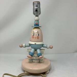 Vintage Lamp Humpty Dumpty Nursery Baby Room 1958 Wooden Pink Blue Nursery Rhyme